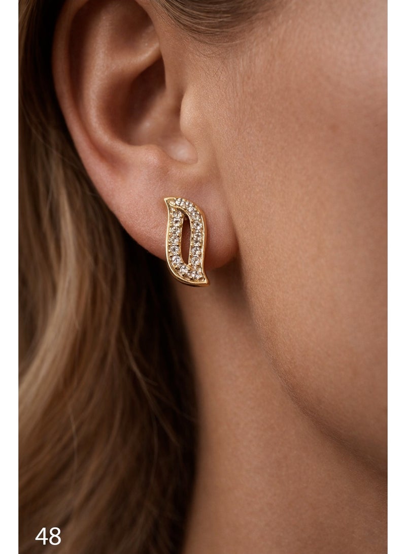 3Diamonds Gold Plated Letter D Stud Earrings for Women | Zircon Stones, Elegant Design - Image 3